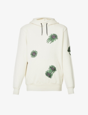 Digital Daisy drawstring-neck organic-cotton hoody