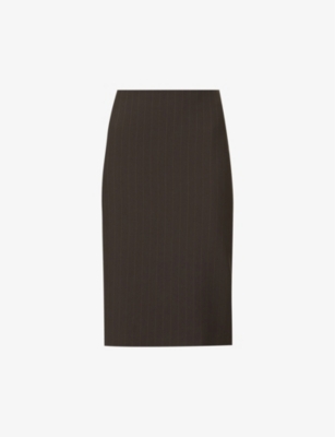 Jean Paul Gaultier X Lotta Volkova Brown Pinstripe Wool Midi Skirt In Brown Ecru