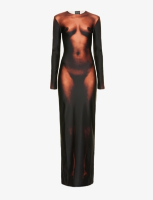 JEAN PAUL GAULTIER Jean Paul Gaultier x Lotta Volkova Naked graphic print stretch jersey maxi dress Selfridges