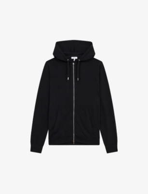 Reiss Newman Zip-front Wool Hoody In Black