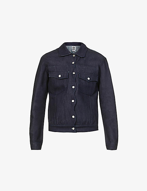 PIECES UNIQUES: Water Blurry collared regular-fit denim-blend jacket