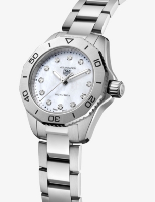 Shop Tag Heuer Womens White Mop Wbp1416.ba0622 Aquaracer Stainless-steel Automatic Watch