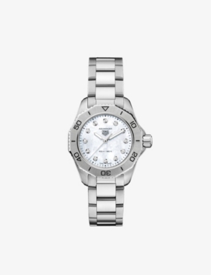 Shop Tag Heuer Women's White Mop Ladies White Mop Wbp1416.ba0622 Aquaracer Stainless Steel Automatic Watc