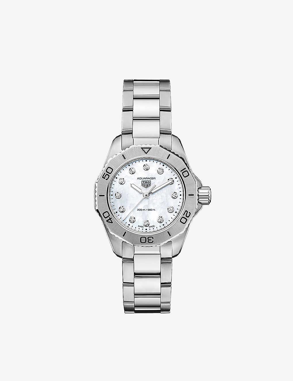 Shop Tag Heuer Womens White Mop Wbp1416.ba0622 Aquaracer Stainless-steel Automatic Watch