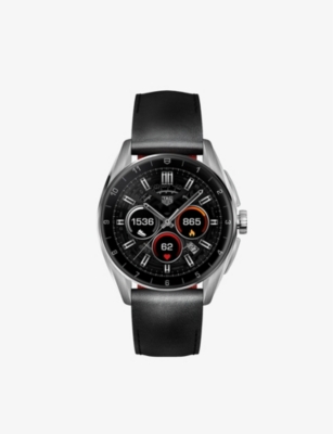 TAG HEUER: SBR8010.BC6608 TAG Heuer Connected stainless-steel and leather fitness watch