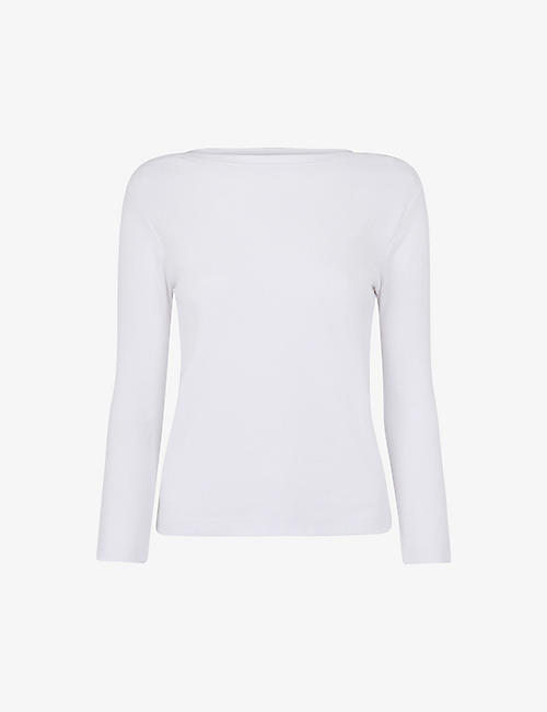 WHISTLES: Boat neck ribbed stretch-cotton jersey top