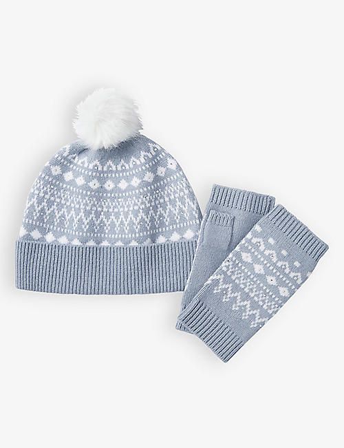 THE WHITE COMPANY: Fairisle wool-blend beanie hat and wrist warmers set
