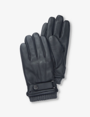 The White Company Mens Black Touchscreen Cashmerelined Leather Gloves