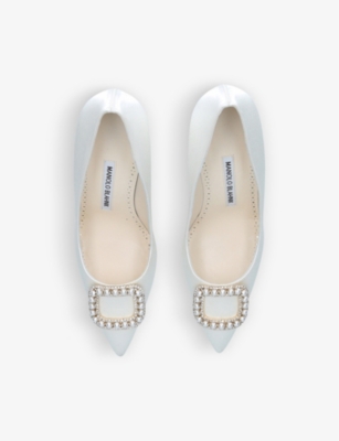 MANOLO BLAHNIK Fabeta crystal and pearl-embellished satin courts