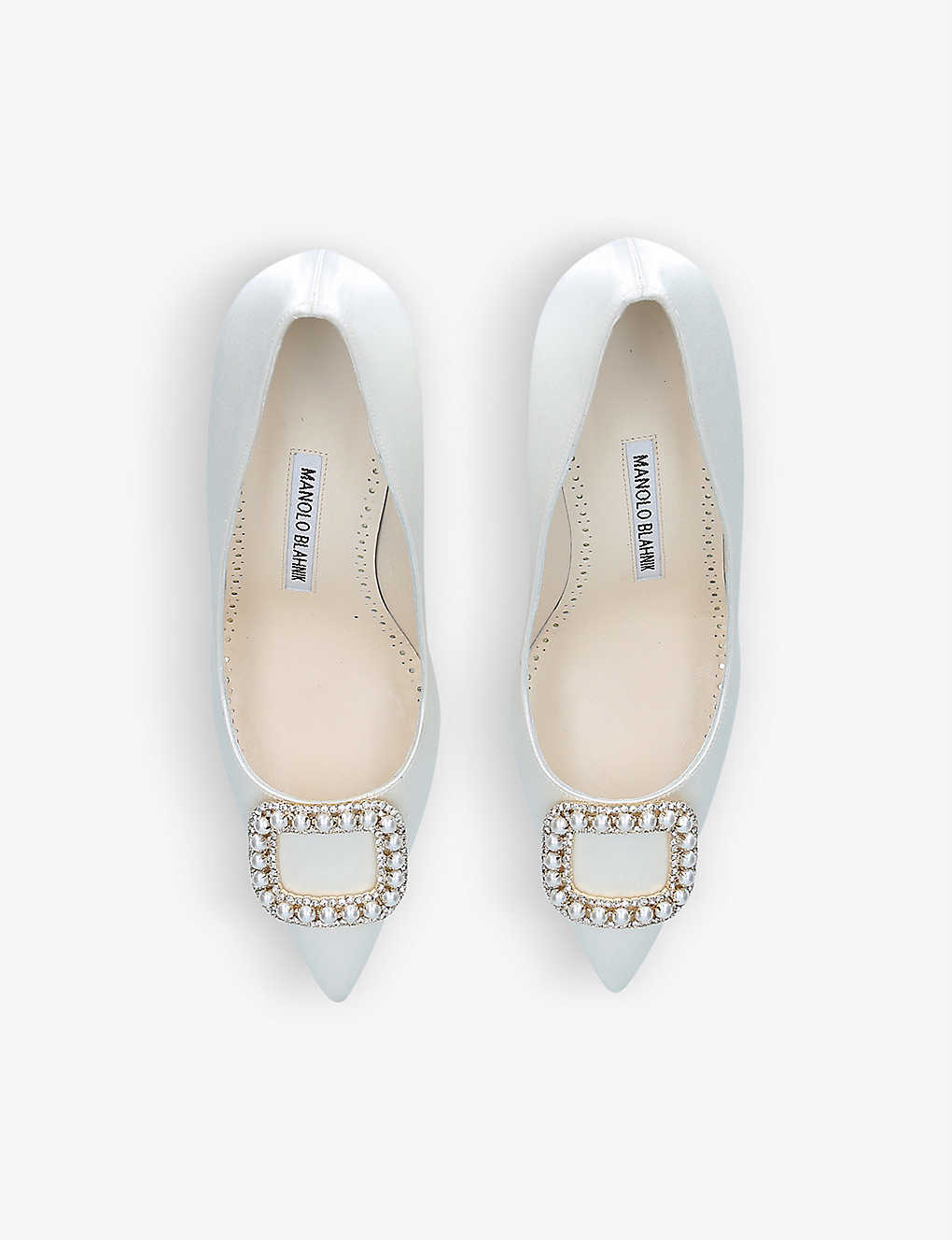 MANOLO BLAHNIK Fabeta crystal and pearl-embellished satin courts