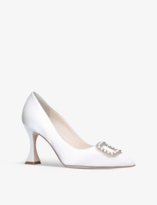 MANOLO BLAHNIK Fabeta crystal and pearl-embellished satin courts