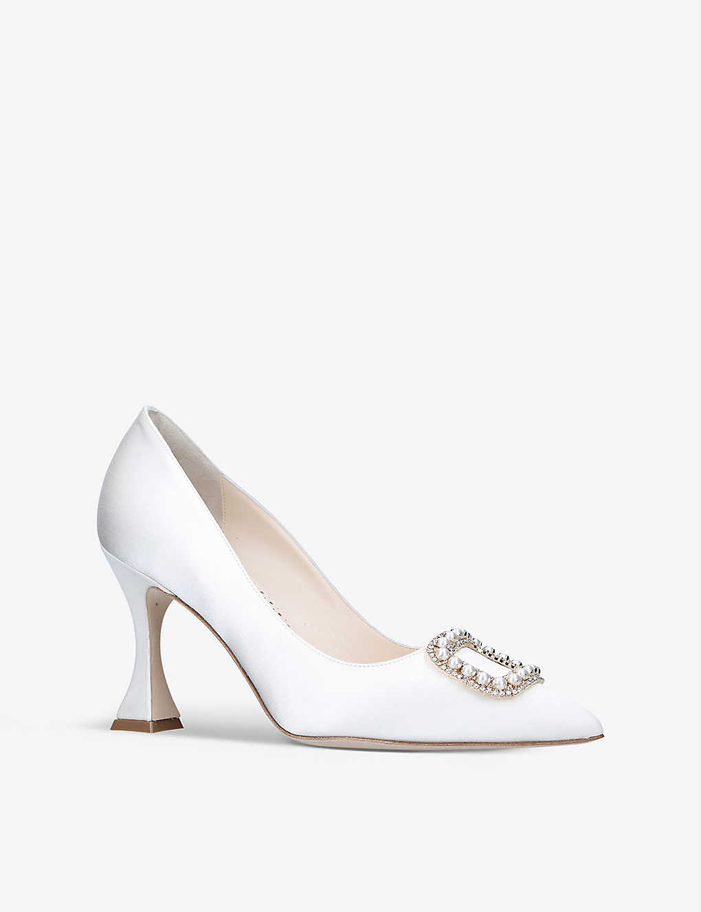 MANOLO BLAHNIK Fabeta crystal and pearl-embellished satin courts
