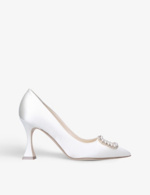 MANOLO BLAHNIK Fabeta crystal and pearl-embellished satin courts