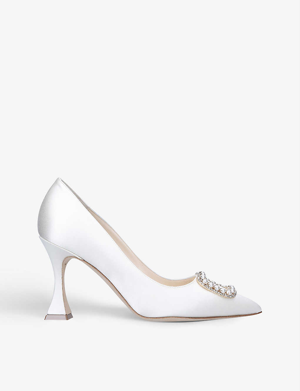 MANOLO BLAHNIK Fabeta crystal and pearl-embellished satin courts