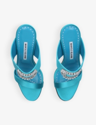 MANOLO BLAHNIK Laali crystal-embellished satin heeled mules