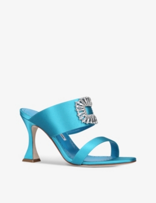 MANOLO BLAHNIK Laali crystal-embellished satin heeled mules