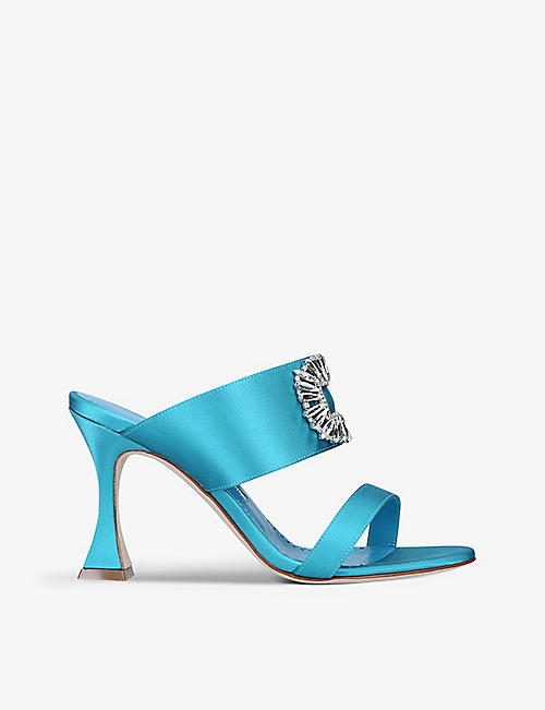 MANOLO BLAHNIK: Laali crystal-embellished satin heeled mules