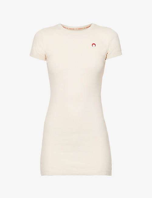 MARINE SERRE: Logo-embroidered organic-cotton mini dress
