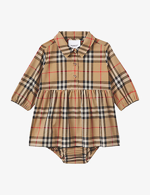 BURBERRY: Olivetta vintage check-print stretch-cotton dress with bloomers 1 month – 18 months