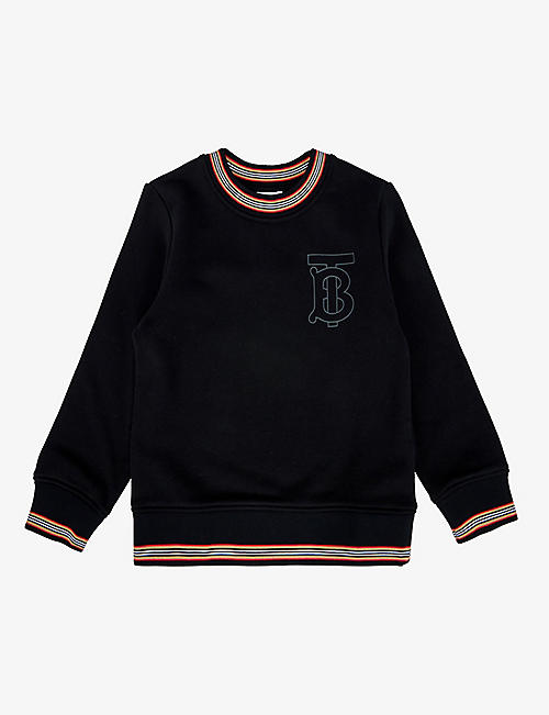 BURBERRY: Lester logo-embroidered cotton-jersey sweatshirt 3-14 years