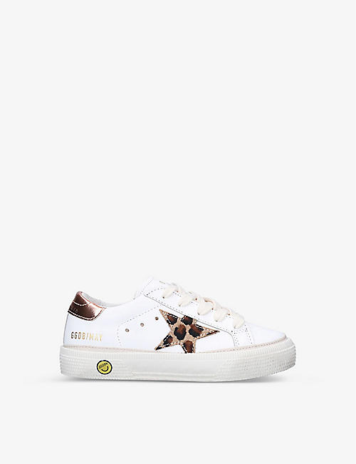 GOLDEN GOOSE: May School logo-print leather trainers 6-9 years