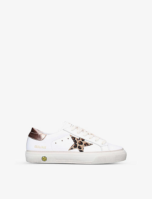 GOLDEN GOOSE: May School logo-print leather trainers 9-12 years