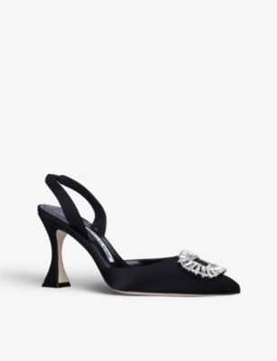 MANOLO BLAHNIK Prietasli satin slingback mules