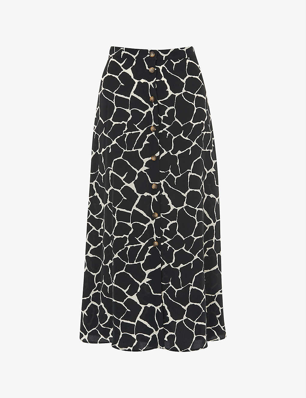 Whistles Giraffe-print Buttoned Woven Midi Skirt In Black