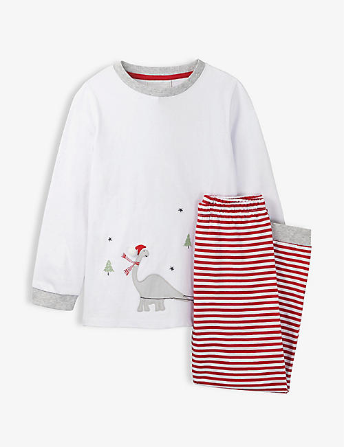 THE LITTLE WHITE COMPANY: Appliqué dinosaur cotton-jersey pyjamas 7-12 years