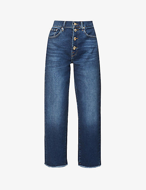 7 FOR ALL MANKIND: The Modern raw-hem straight-leg mid-rise stretch-denim jeans