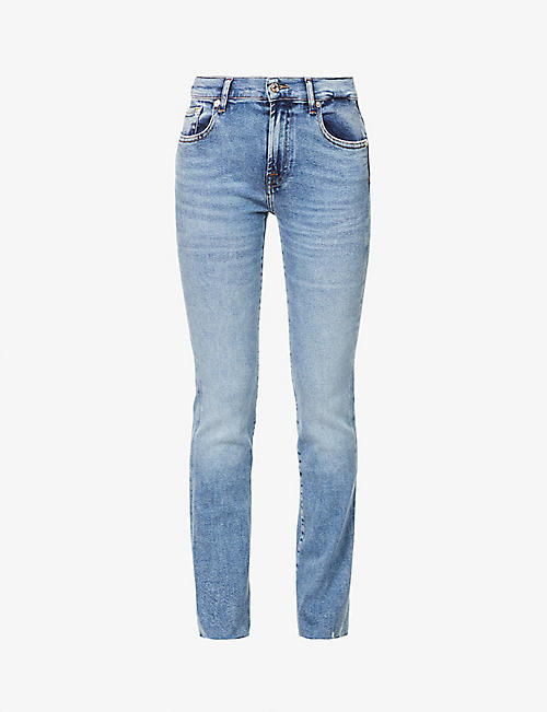 7 FOR ALL MANKIND: Never Better raw-hem bootcut mid-rise stretch denim-blend jeans