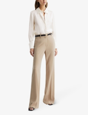Shop Reiss Womens Ivory Hailey Point-collar Silk Shirt