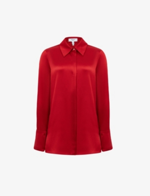 REISS REISS WOMEN'S RED HAILEY POINT-COLLAR SILK SHIRT,56507172