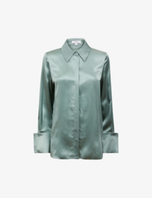 Reiss Haley Silk Button-up Shirt In Sage