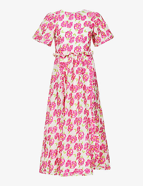 SISTER JANE: Scallop Shore floral-embroidered woven midi dress