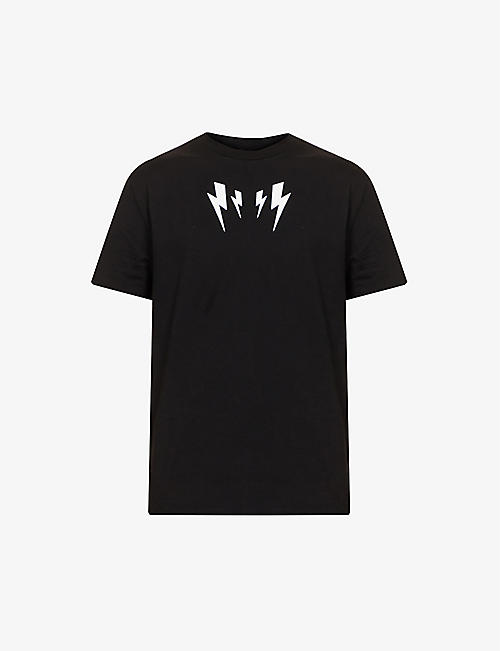 NEIL BARRETT: Mirrored Bolt graphic-print cotton-jersey T-shirt