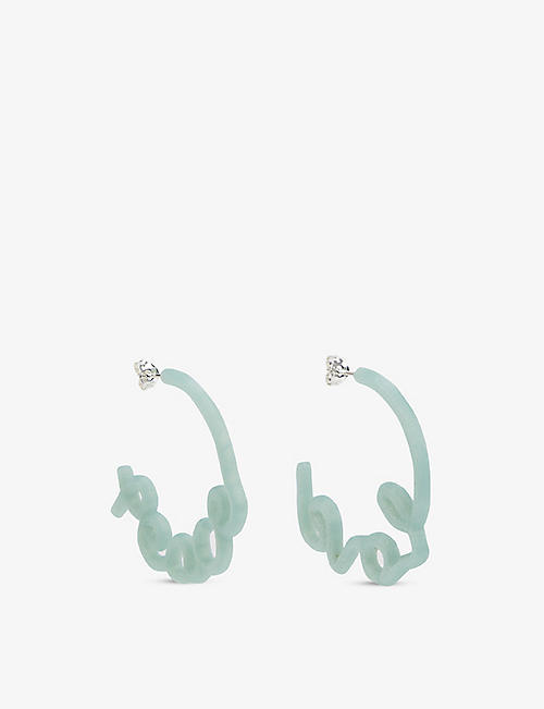 ZOE SHERWOOD: Love Peace recycled nylon and recycled sterling silver hoop earrings
