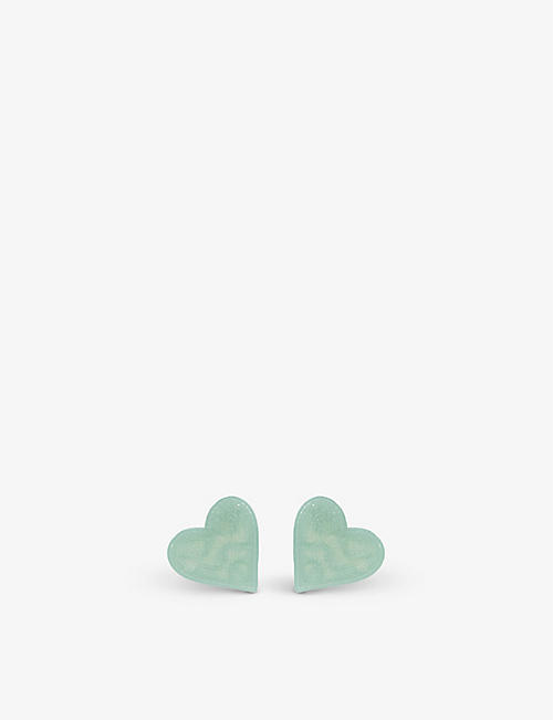 ZOE SHERWOOD: Heart recycled nylon and recycled sterling-silver single stud earrings