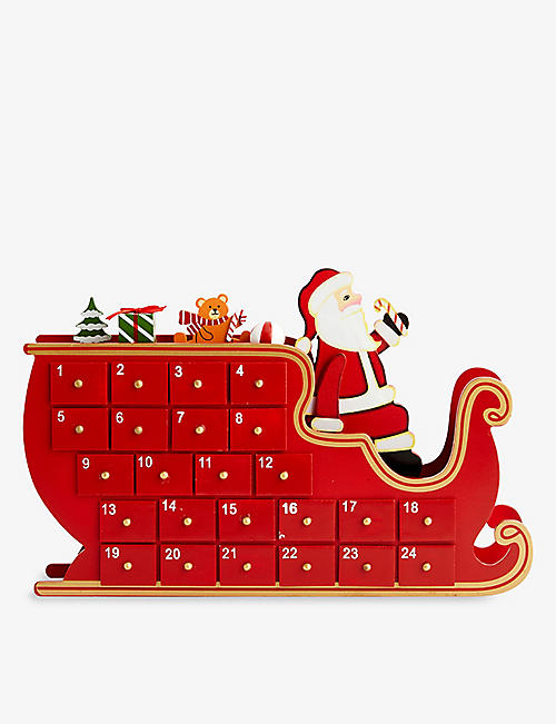 CHRISTMAS: Santa and Sleigh wooden advent calendar 37cm