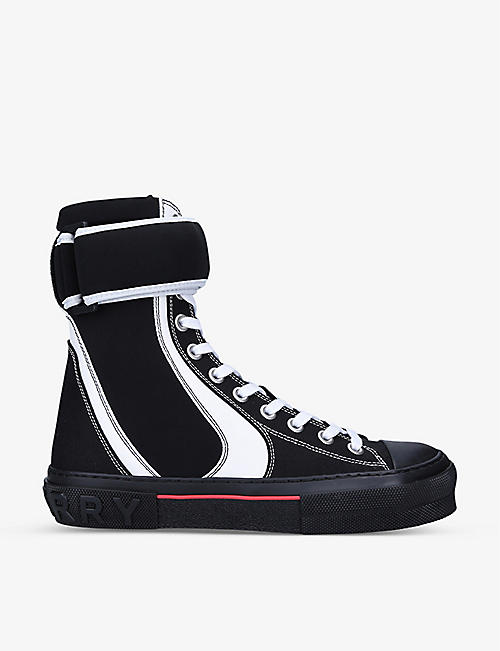BURBERRY: Sub contrast-stitch woven high-top trainers
