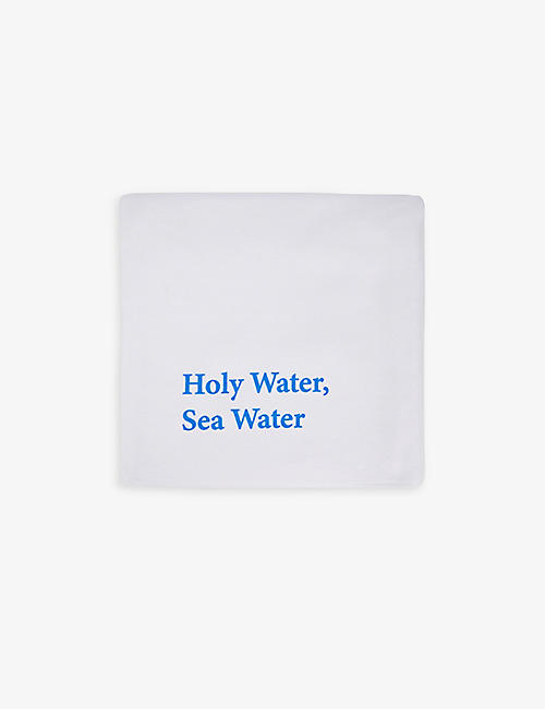 DI PETSA: Wet Script embroidered organic-cotton beach towel 70cm x 139cm