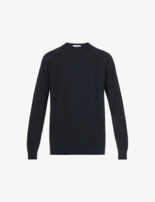 John Smedley Crewneck Wool Sweatshirt In Midnight Black