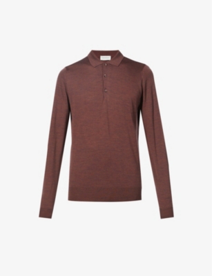 John Smedley Belper Long-sleeved Wool Polo Shirt In Copper
