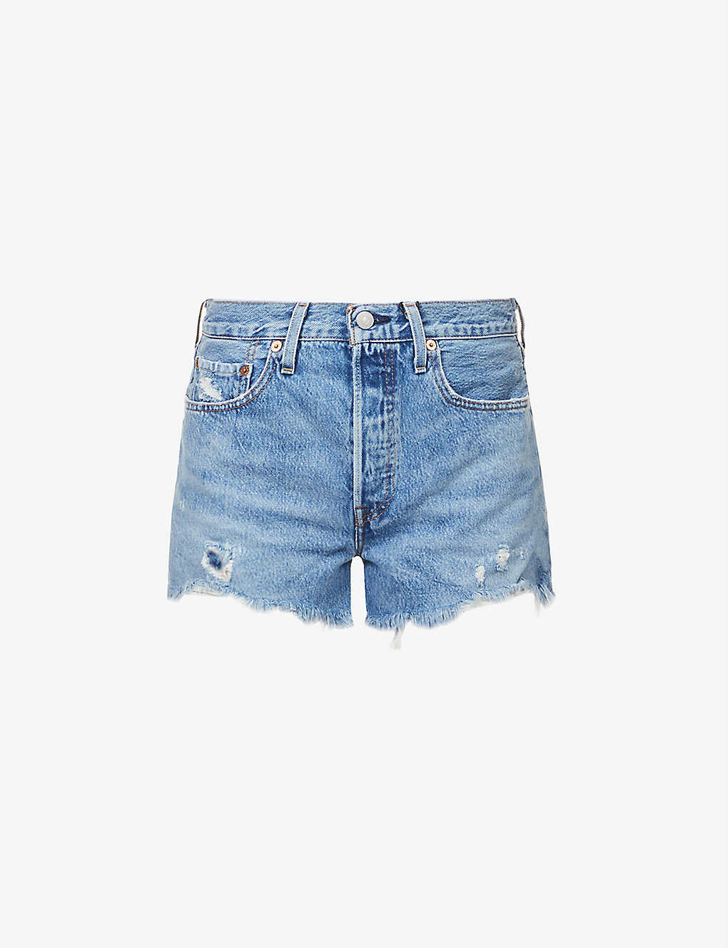 Levi's 501 Distressed High-rise Denim Shorts In Oxnard Athens Mid