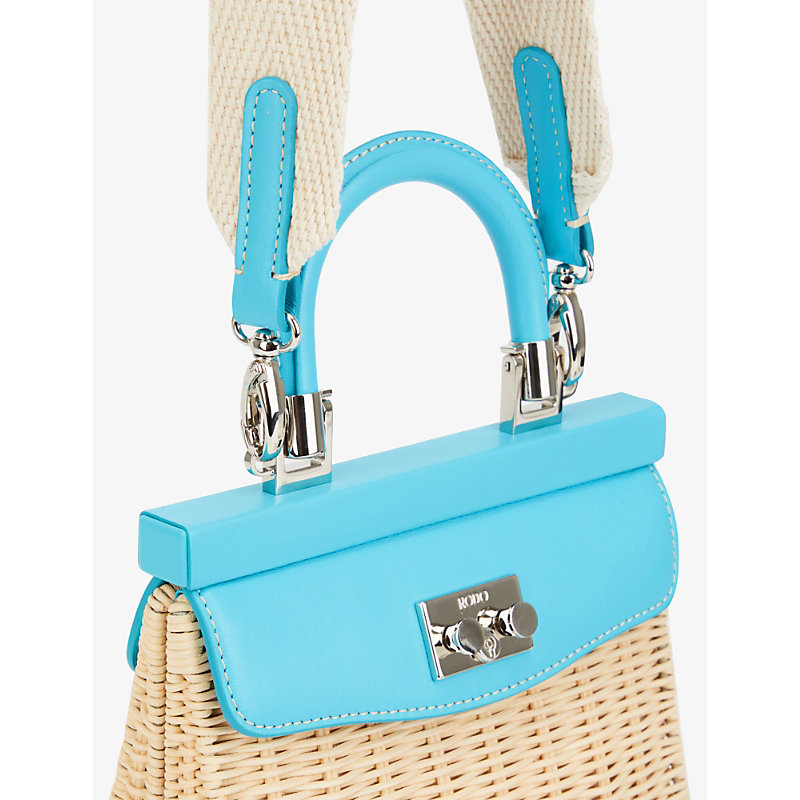 Blue Rodo Leather Paris Willow Small Woven Top-handle Bag in Sand/Light Blue Womens Bags Top-handle bags 
