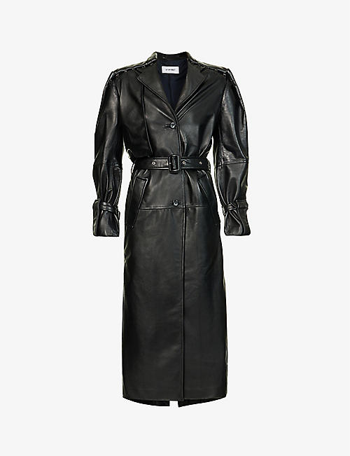 SITUATIONIST: Relaxed-fit belted leather coat
