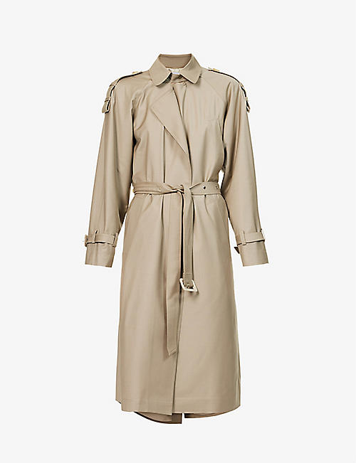 SITUATIONIST: Padded-shoulder belted wool coat