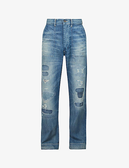 POLO RALPH LAUREN: Distressed-panel faded-wash relaxed-fit jeans