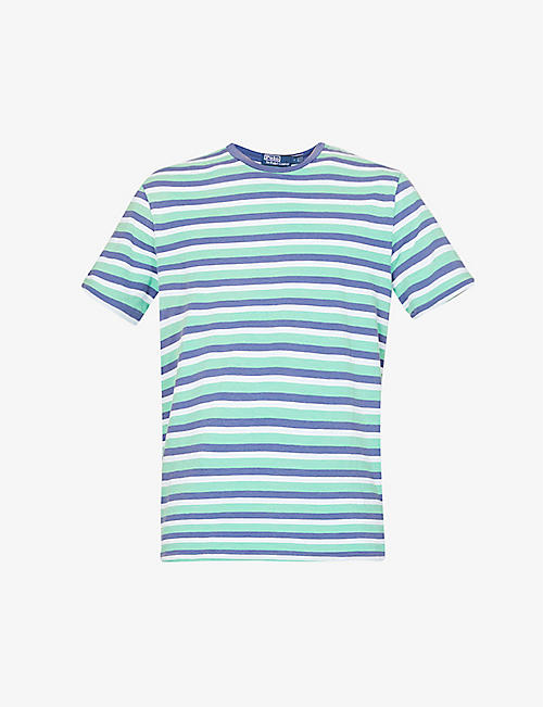 POLO RALPH LAUREN: Striped brand-embroidered cotton-jersey T-shirt