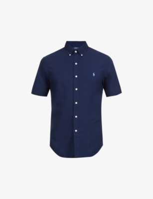 Polo Ralph Lauren Logo-embroidered Pleated-back Slim-fit Stretch-cotton Shirt In Newport Navy